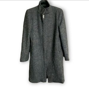 CLUB MONACO Wool Blend Full Length Black Tweed Coat Zip Close Side Pockets Sz M